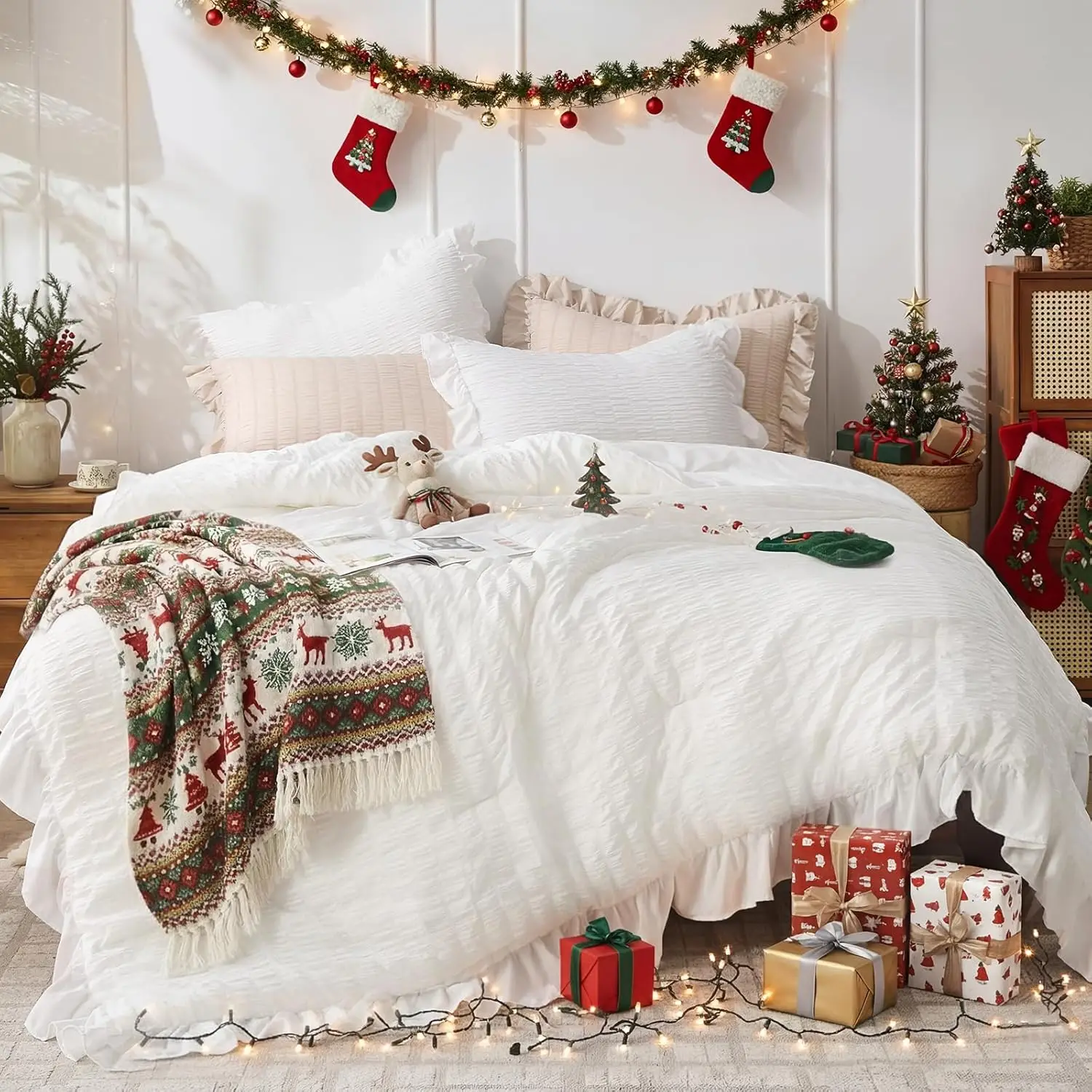 

Комплект одеял из хлопчатобумажной ткани размера Queen, легкое и пушистое всесезонное постельное белье с оборками