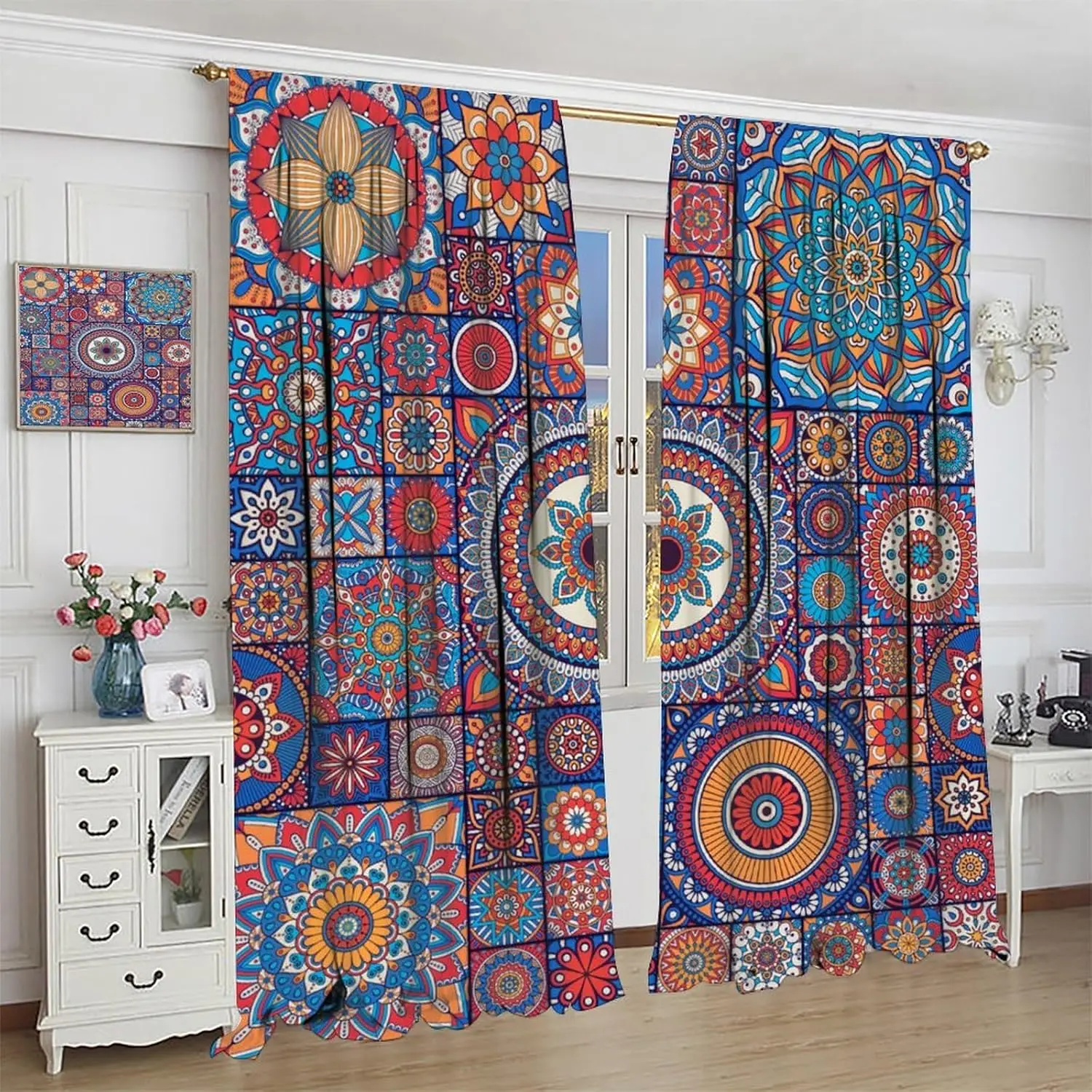 

Декоративные шторы в стиле хиппи-бохо с мандалами для дома, красочные цветочные занавески для окон спальни, гостиной, кухни, винтажный дизайн