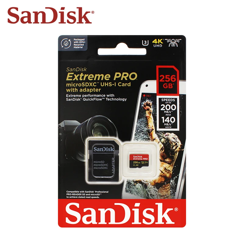 بطاقة ذاكرة SanDisk V30 4K MicroSD 128GB 256GB للطائرات بدون طيار كاميرا الحركة A2 بطاقة SD صغيرة للهاتف 32GB 64GB C10 بطاقات فلاش TF
