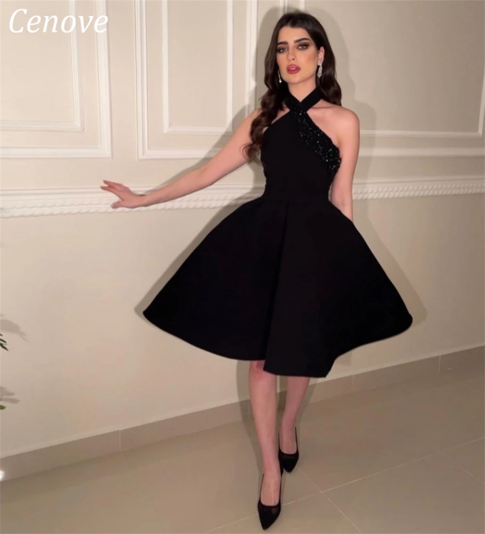 

Cenove Backless Short Skirt Sequins Evening Gown Formal Elegant Prom Black New Party Dresses for Women 2023