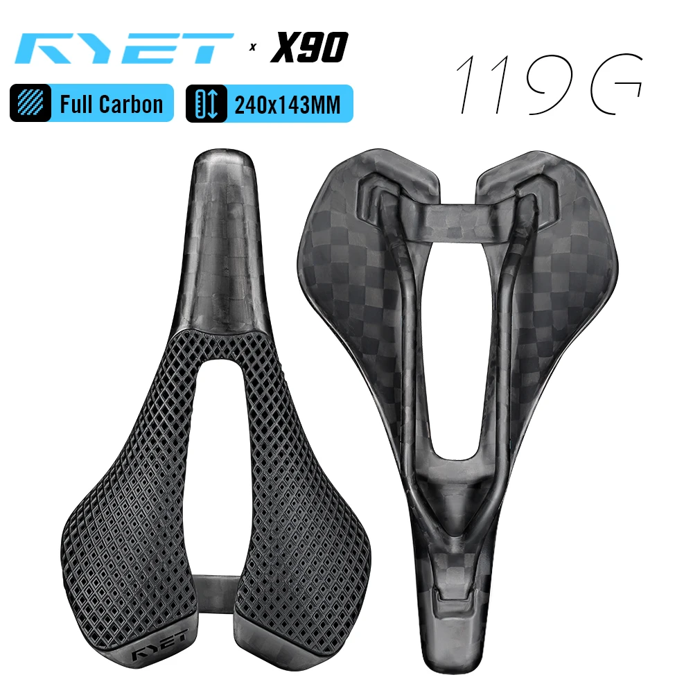 Image of RYET Ultraleichter 119g 3D-Gedruckter Carbon-Fahrradsattel, T800 Vollcarbon-Schienen 143mm MTB Rennrad Gravel Bike Sitzpolster Fahrradteile
