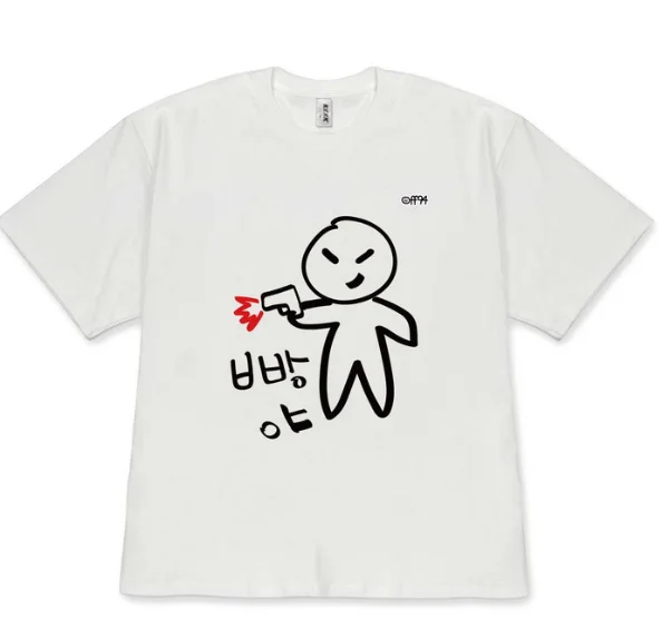 2026Summer Retro Korean Fashion Cute Angry Cartoon T-Shirt Korean Text Print Versatile Casual Top Women Clothes White Minimalist