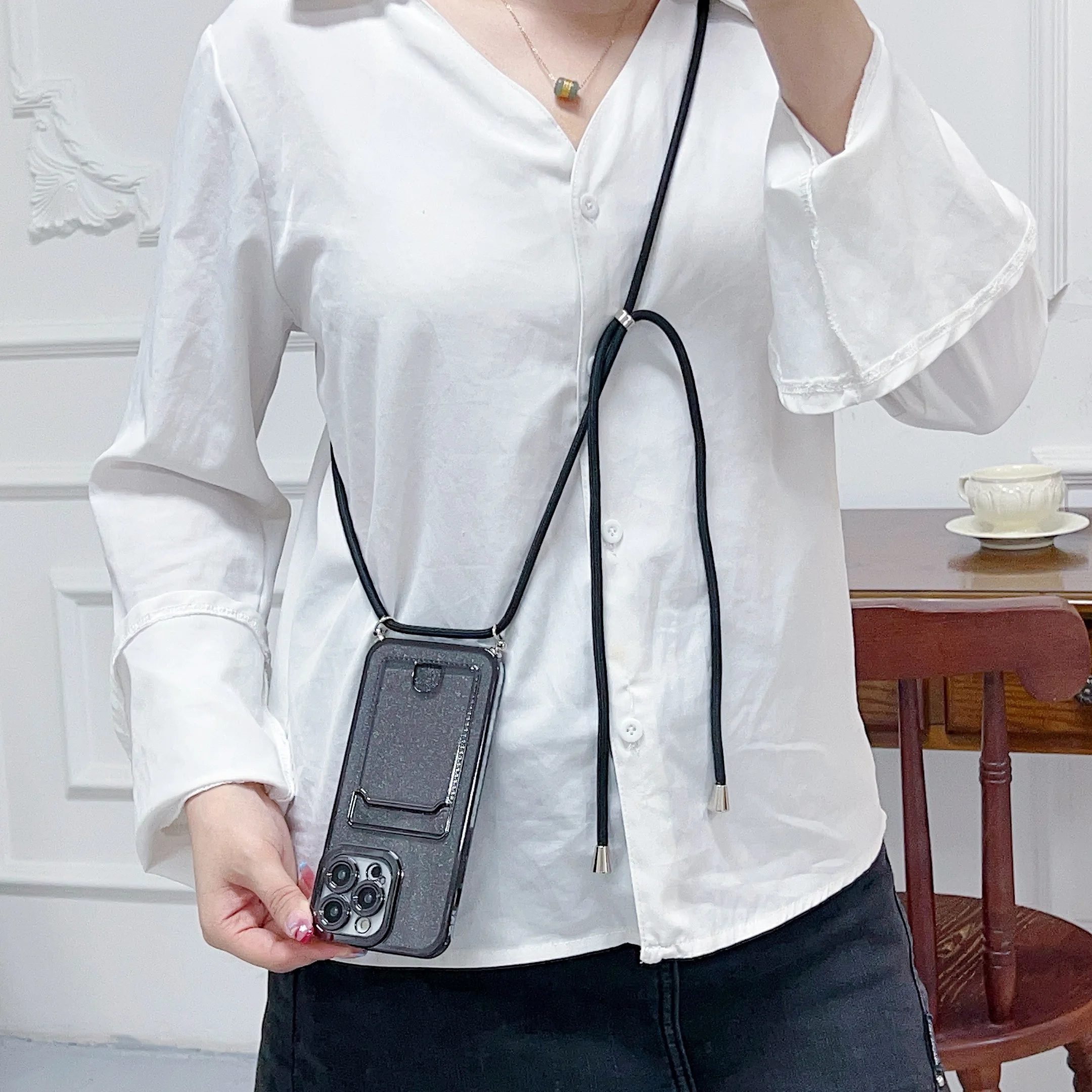 Lanyard Necklace Wallet Card Holder Phone Case For Samsung S23 S22 S21 S20FE A54 A14 Note 20 Ultra 10 A33 A52 A72 A32 A53 Cover
