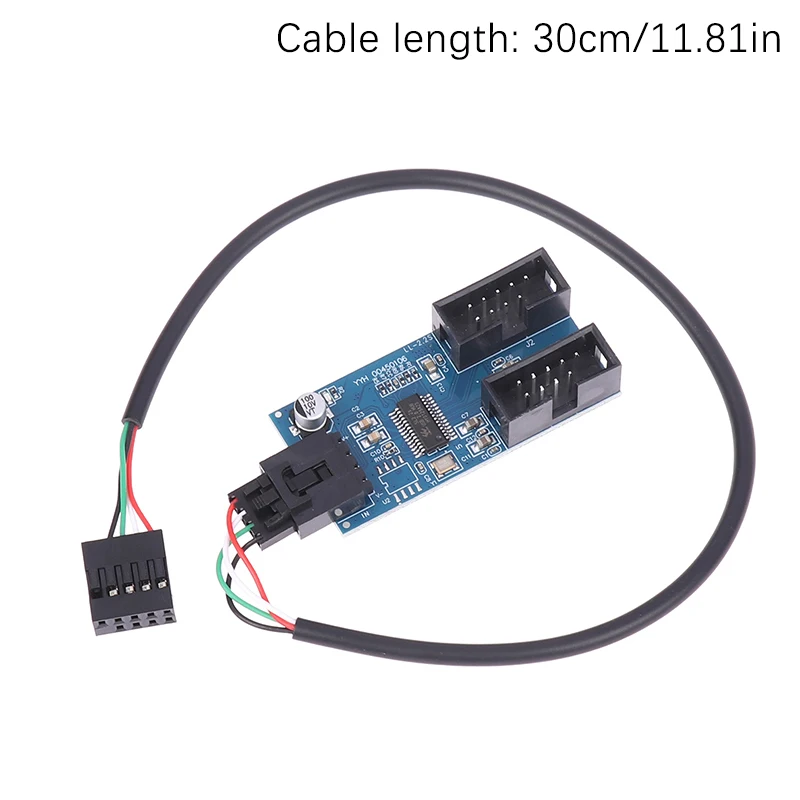 Tarjeta de expansión USB de 9 pines de 30cm, adaptador de Cable de extensión macho 1 a 2 hembra, placa de circuito 2,0 HUB Hub para placa base de escritorio