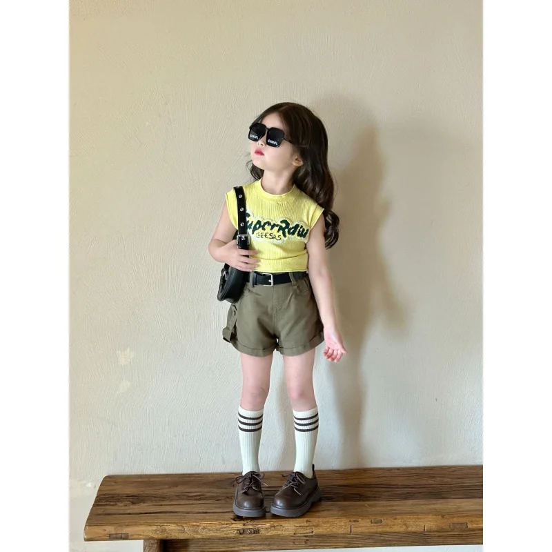 

Girls Outer Wear Shorts2024Summer New Children Bud-Shaped Pants Short Children Workwear Hot Pants Western Style