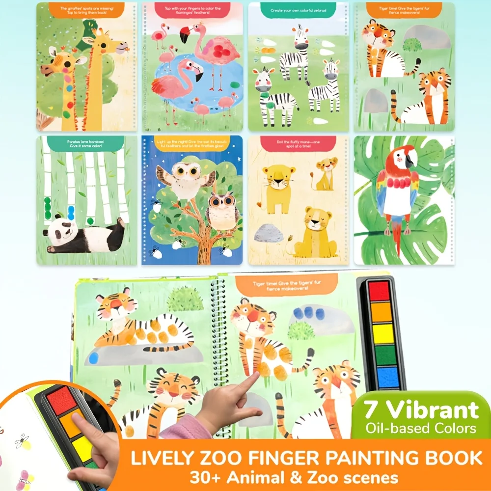 Set di pittura con le dita lavabile per bambini Divertente libro di pittura con le dita Arte Animale Zoo Forniture per pittura a colori Artigianato fai-da-te Regali