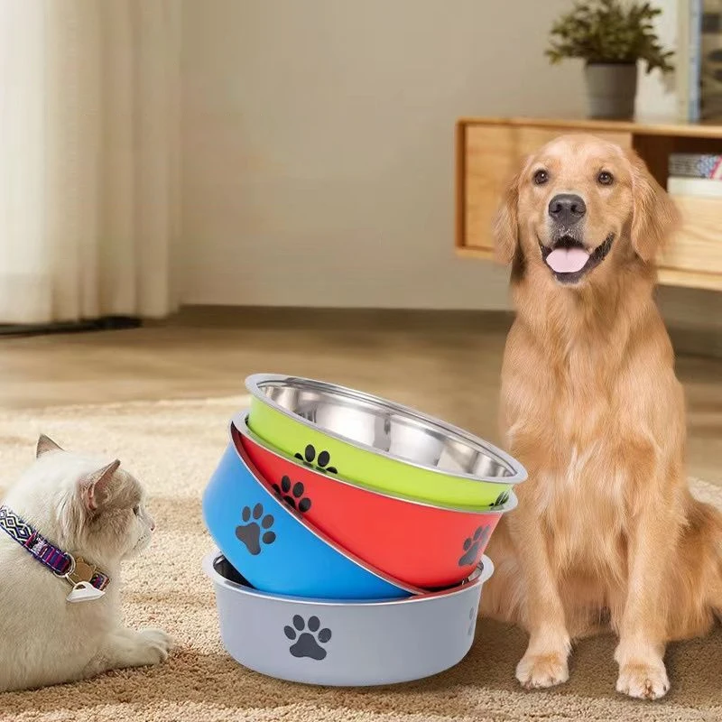 Dog Water Bowl with Non-Slip Rubber Base And Small Cats And Dogs Drinking Water Feeding Pet Bowl Stainless Steel Pet Food Bowl