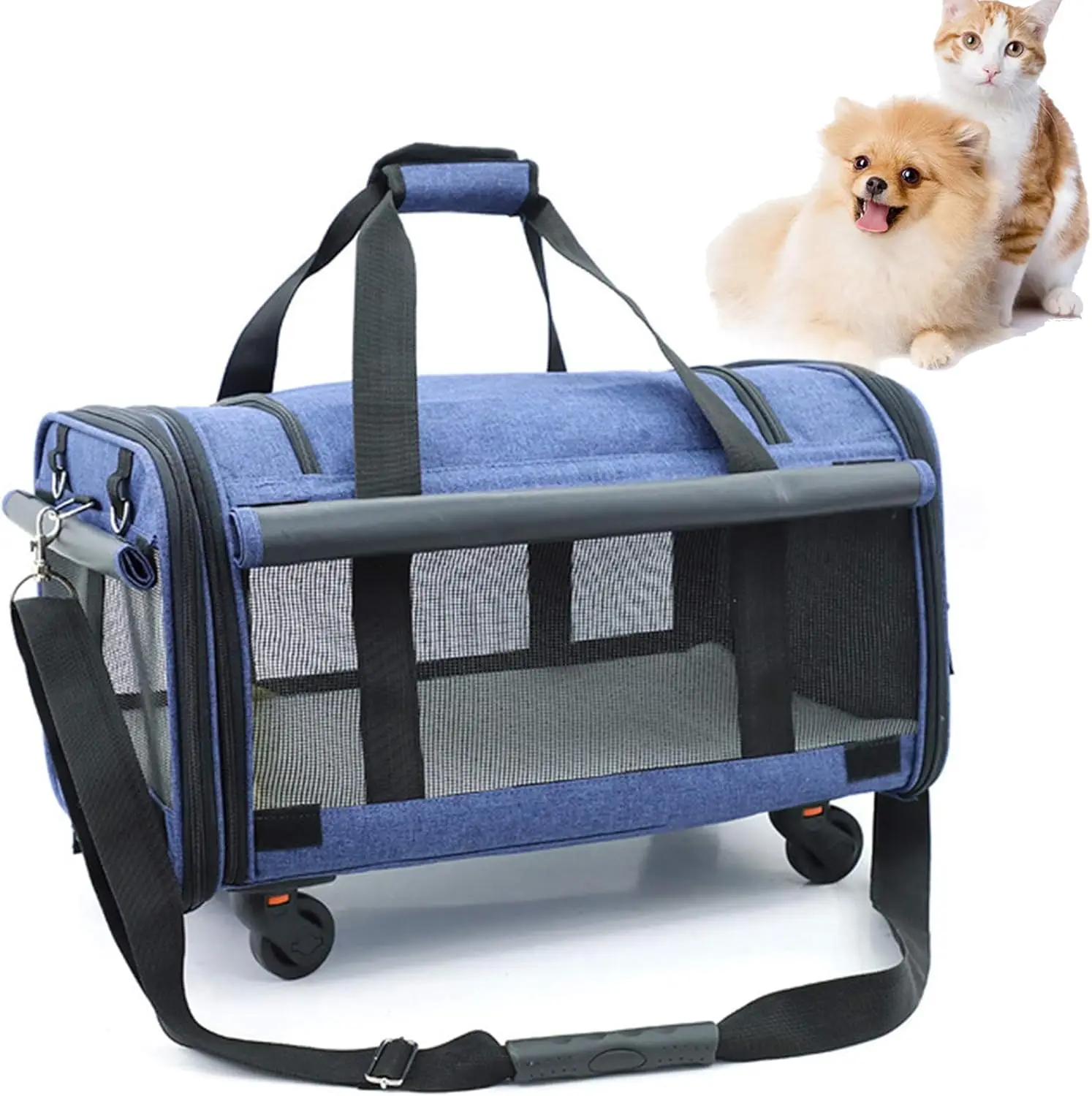 Pet Carrier with Removable Wheels for Pets Up to 20 Pounds,Rolling Pet Carrier Soft Sided, Airline Approved Small Dog