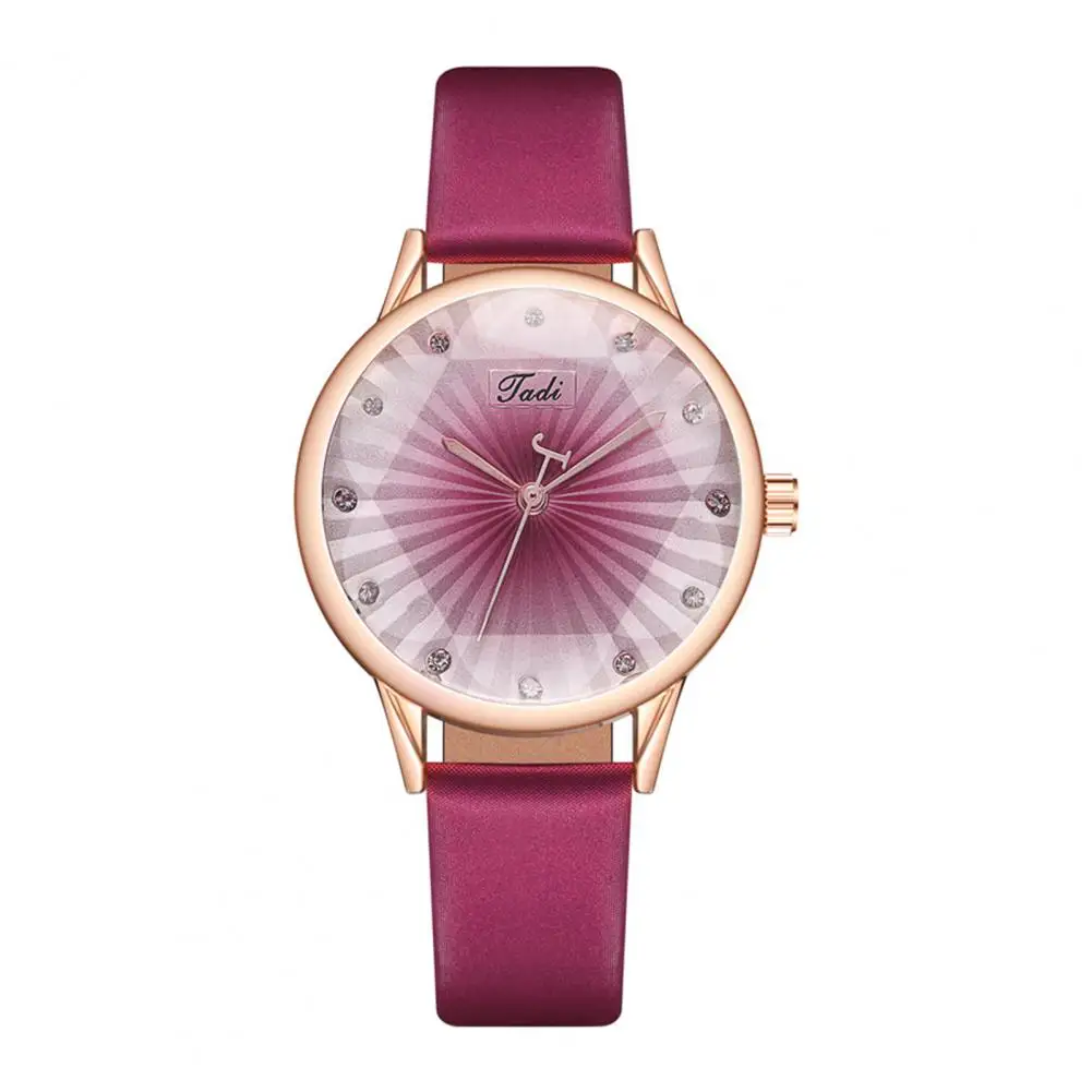 Ladies Commute Watch Geometric Print Quartz Watch with Rhinestone Decor Adjustable Silicone Strap for High Accuracy for Lady