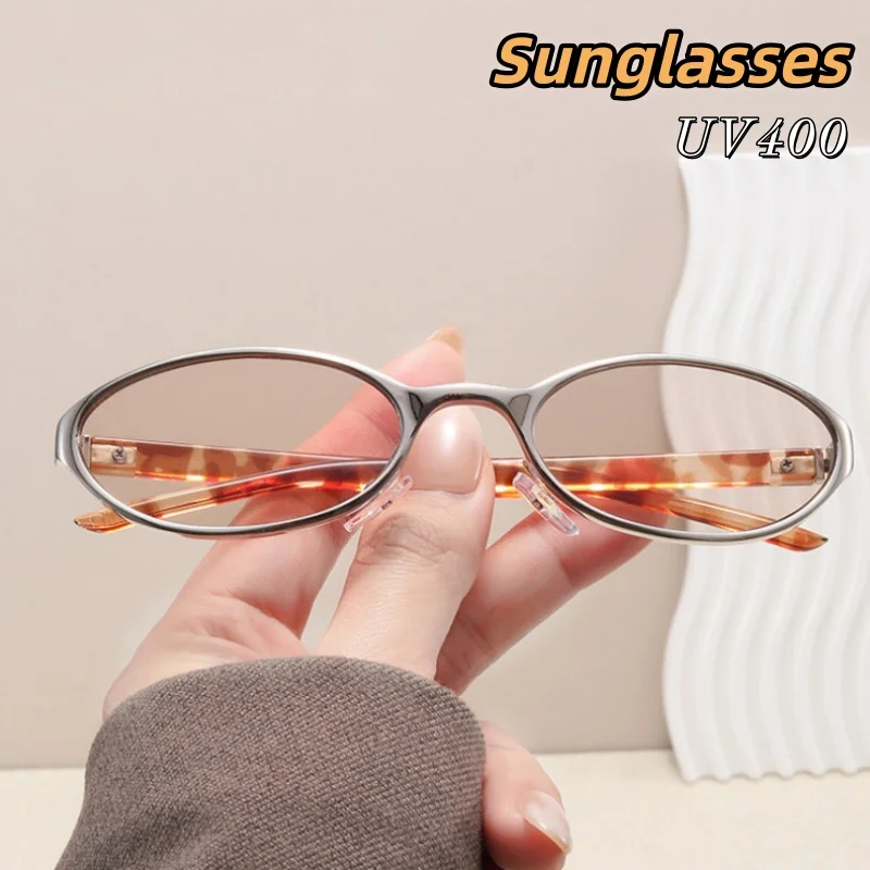 

Y2K Simple Metal Small Oval Frame Sunglasses Luxury Korean Version of Trendy Fashion Stage Performances UV Resistant Glasses