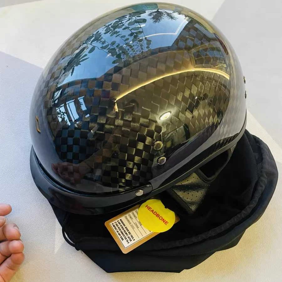 Direct 12k Carbon Fiber Retro Spoon Design Half Helmet Boxed for Motorcycle Locomotive Electric Car