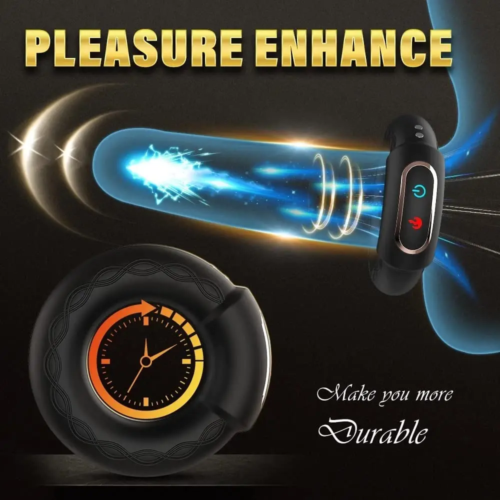 HESEKS Male Heating Cock Penis Vibrating Ring Cock rings Delay Ejaculation Massager Long Lasting Erection Sex Toys For Men