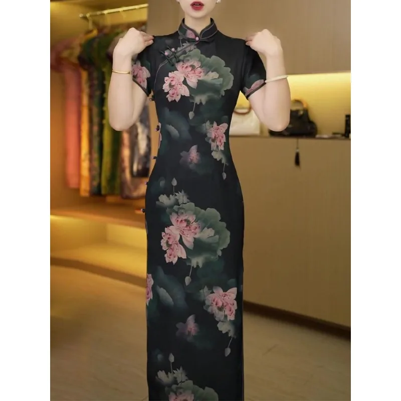 High-end and Elegant New Chinese-style Improved Cheongsam Dress Summer Featuring Cinched Waist Slimming and Youthful Appearance