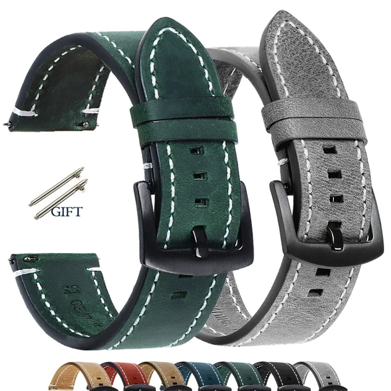 Mode Uhr Band Strap Sport Vintage Leder Armband Edelstahl Schnalle Uhr Zubehör 18mm 20mm 22mm 24mm