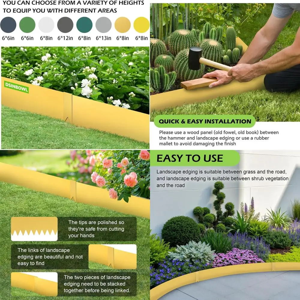 

Комплект оцинкованной гибкой металлической окантовки, 40 л x 8 ч, 6 предметов, безупречная молоточковая кайма для газона с зажимами, длина 20 футов, шампань