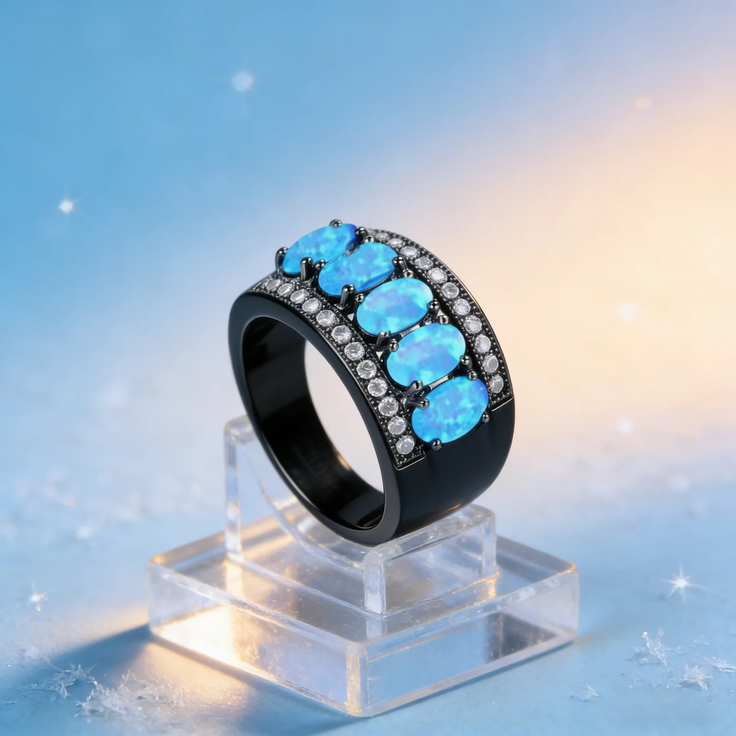 Fashion Jewelry Precious Blue /White Fire Opal Rings for Women Gift Anillos de Lujo Para Muje Anillo de Promesa Couples Gifts