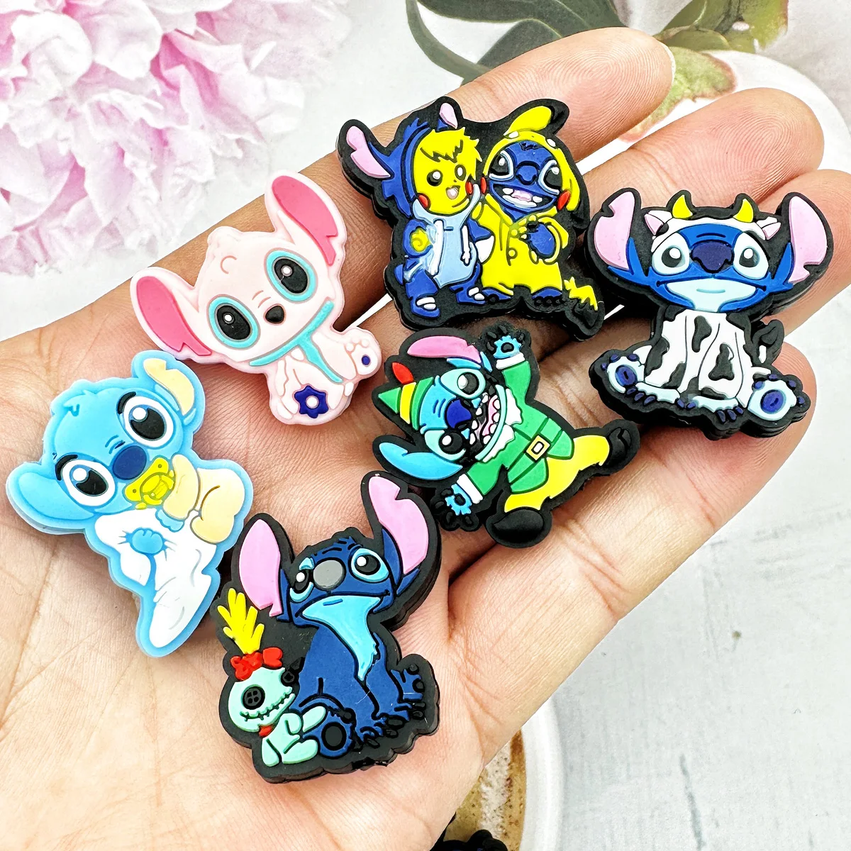 10PCS Silikon Perlen Cartoon Stich Fokus Perlen Beißring Perlen Baby Spielzeug DIY Nippel Kette Schmuck Zubehör Großhandel Kawai Geschenk