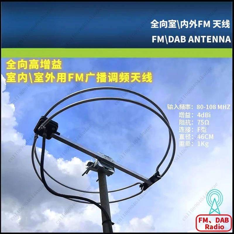 High Gain Omnidirectional FM Broadcast Antenna, Indoor & Outdoor for Stereo Radio & Power Amplifier