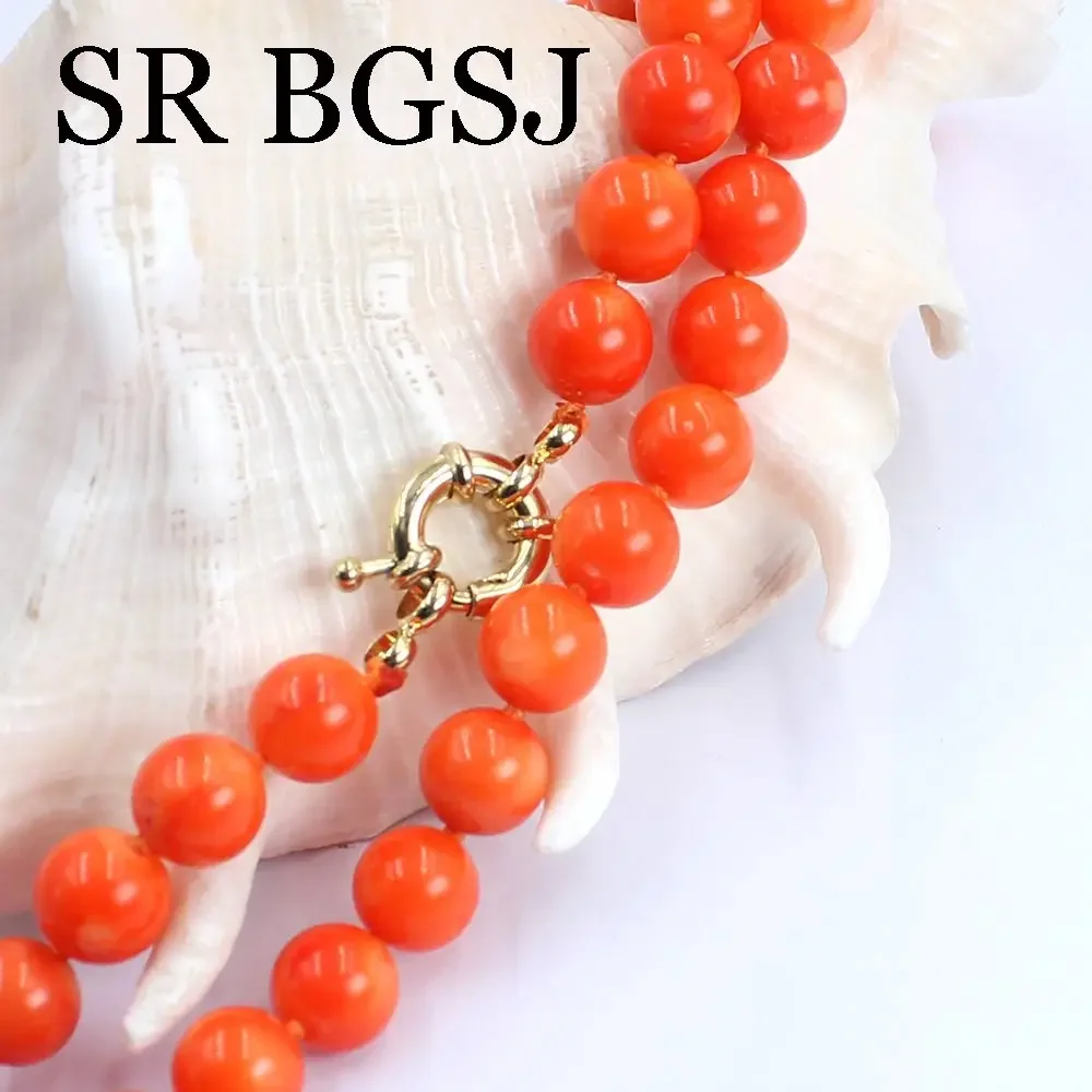 8-9mm Brilliant Orange Real Coral Natural Pendant Chokers Collar Delicate Design Rope Necklace For Female view 4