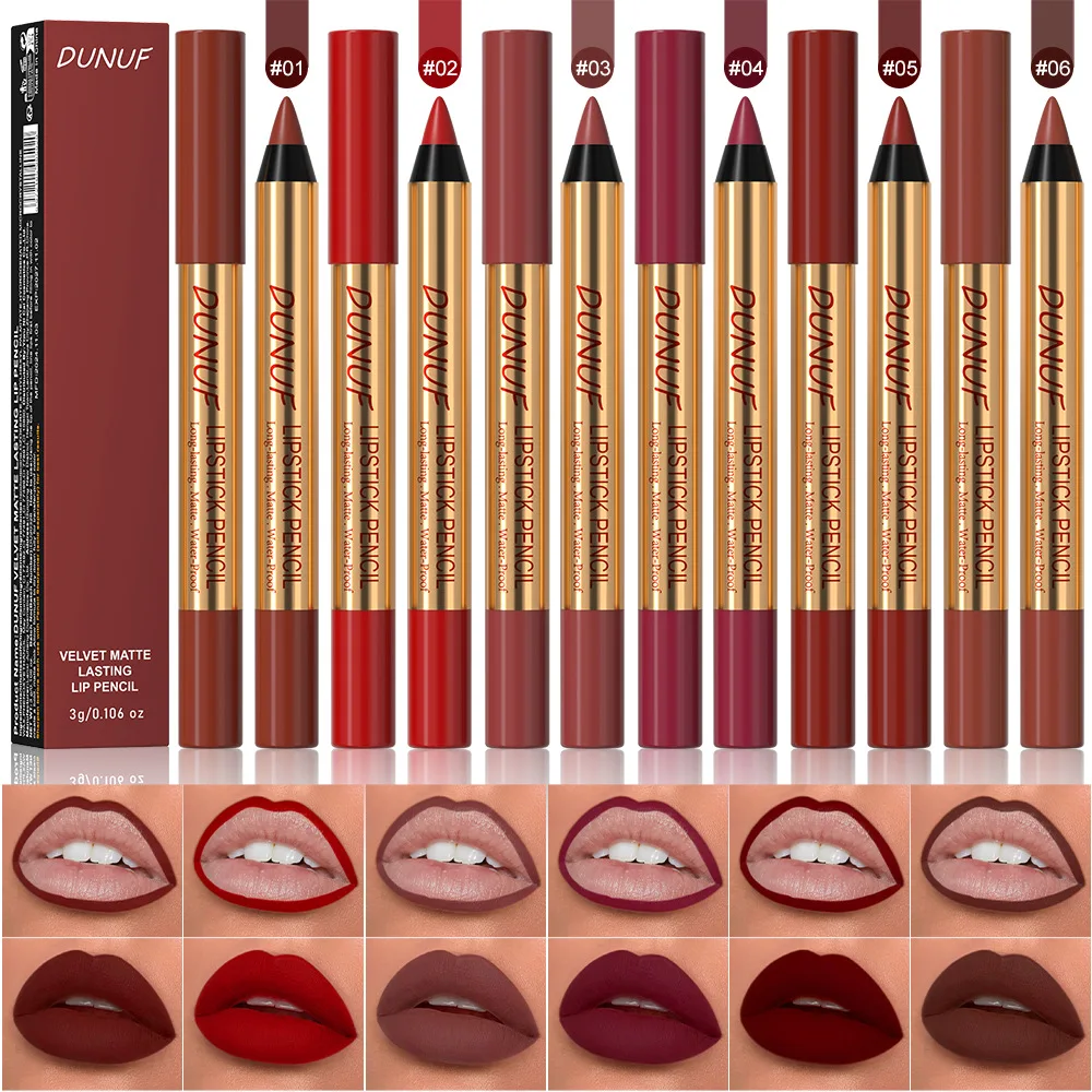 6-kleuren matte lipliner Langdurig waterdicht overdrachtbestendig fluwelen afwerking Lipmake-uppotlood voor nauwkeurige definitie