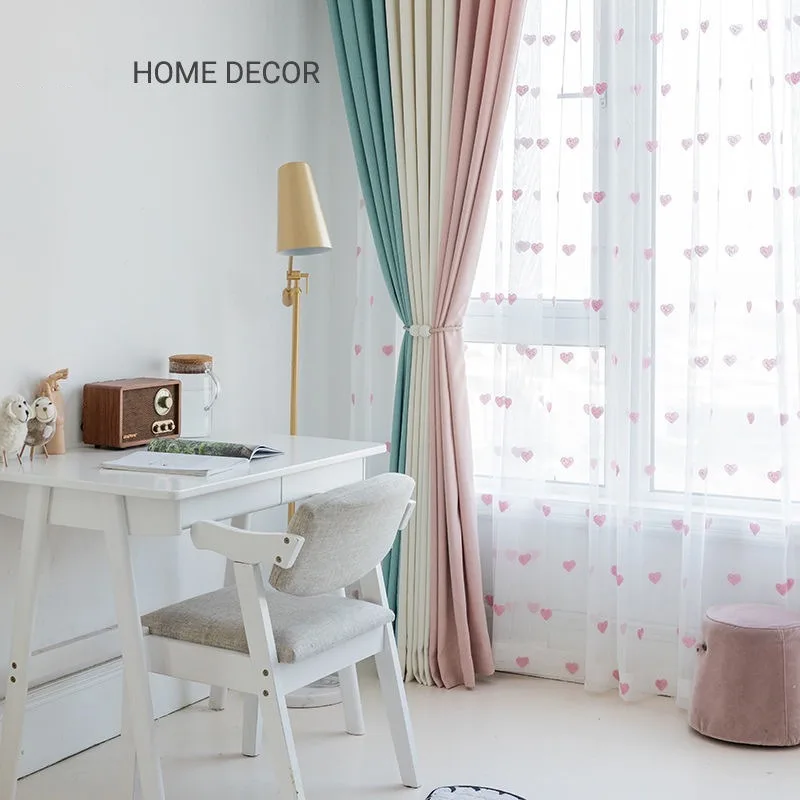 Cute Sheer Curtains Princess-Style Bedroom Kids' Room Window Sheer Pink Luxury Korean Balcony Pure White Sheer Window