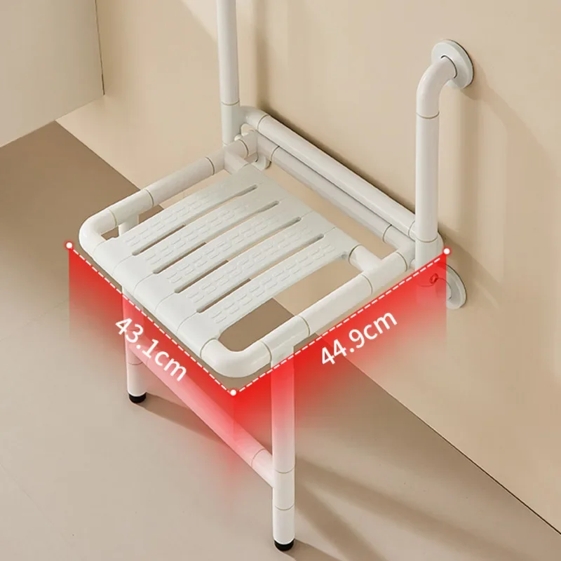 Foldable Bathroom Wall Seat Durable Stainless Steel Anti-Fall Bath Stool High Load Capacity Extended Armrest Space-Saving