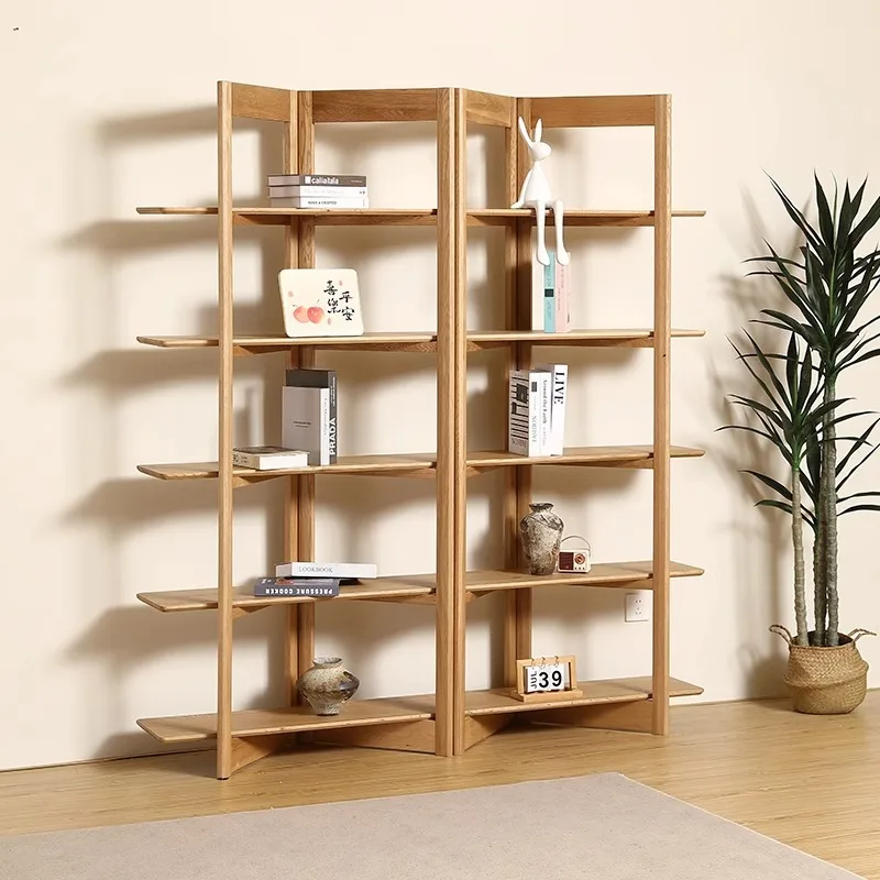 

Solid wood bookshelf, simple, household, multi-layer floor-to-ceiling shelves, white oak
