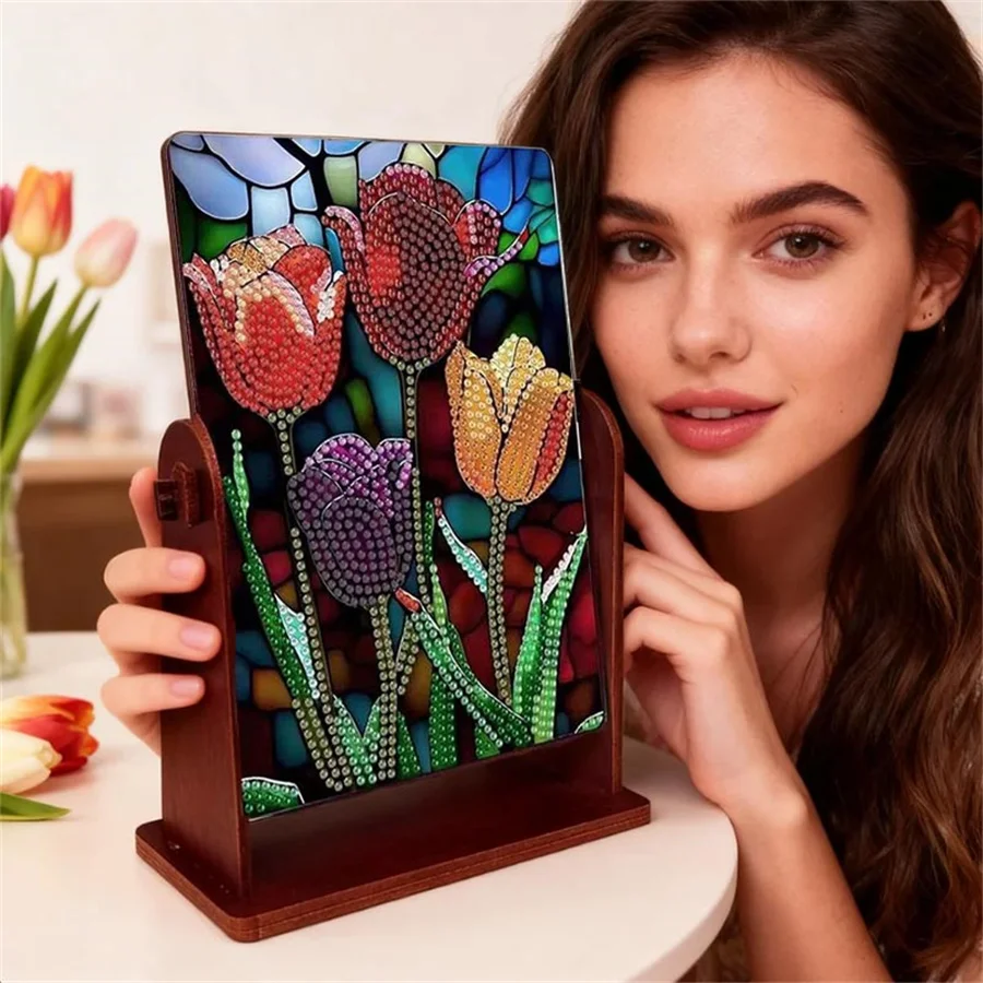 

New 5D DIY Flower Special Shape Table Top Diamond Painting Mirror Kit Desktop Diamond Mirror Art Kits Diamond Art Tabletop Decor