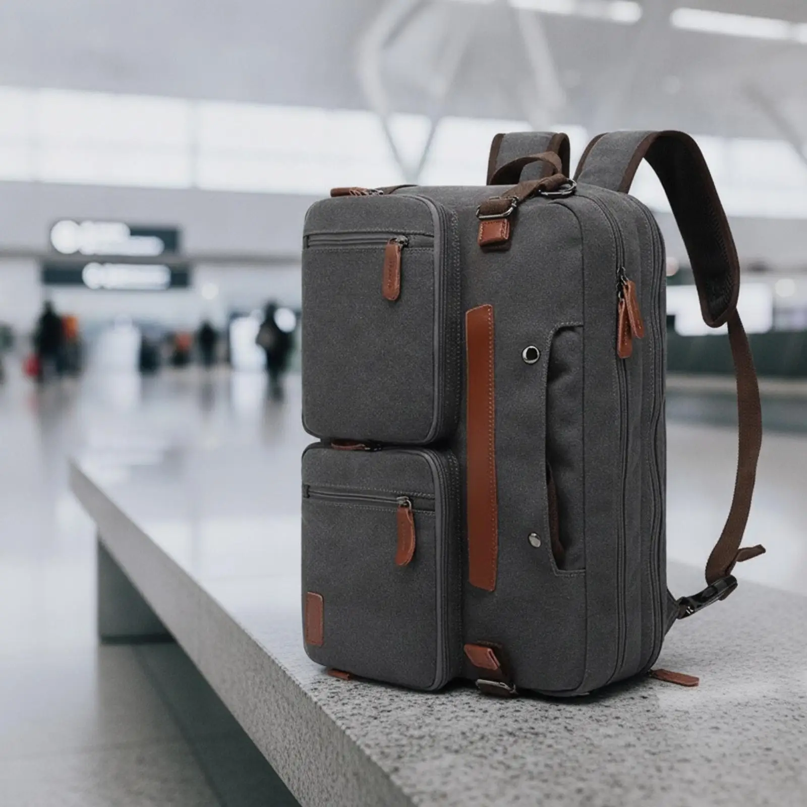 Men Laptop Carrier Convertible Briefcase Backpack with Vertical Side Pocket for Office and Travel Use view 4