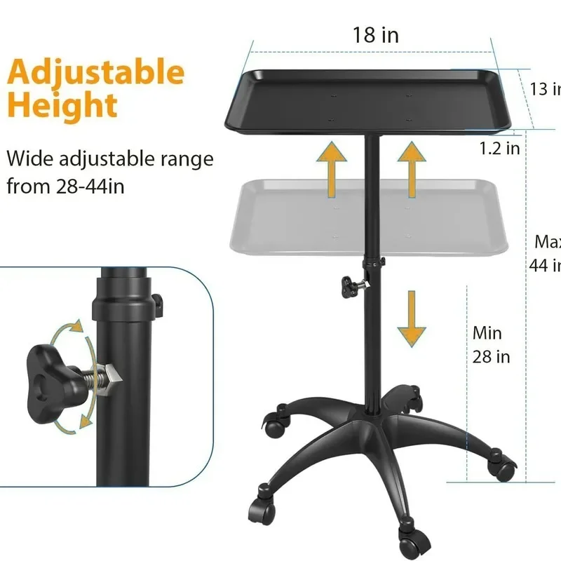 Carrinho de barbeiro de metal com altura ajustável, carrinho de salão de beleza com bandeja, suporte multifuncional para armazenamento de cabelo e beleza