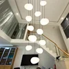 이탈리아 크리 에이 티브 디자이너 LED 샹들리에 거실 이중 계단 바 흰색 유리 전등 갓 펜던트 램프 홈 장식 조명 5
