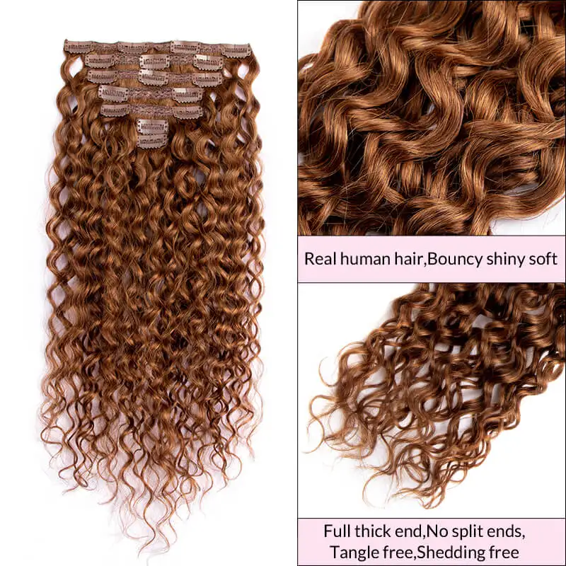 7pcs 120g Water Wave Human Hair Clip In Extentions With Full Head For Women Lace Clip-in Extensions Remy Human Hair Double Weft