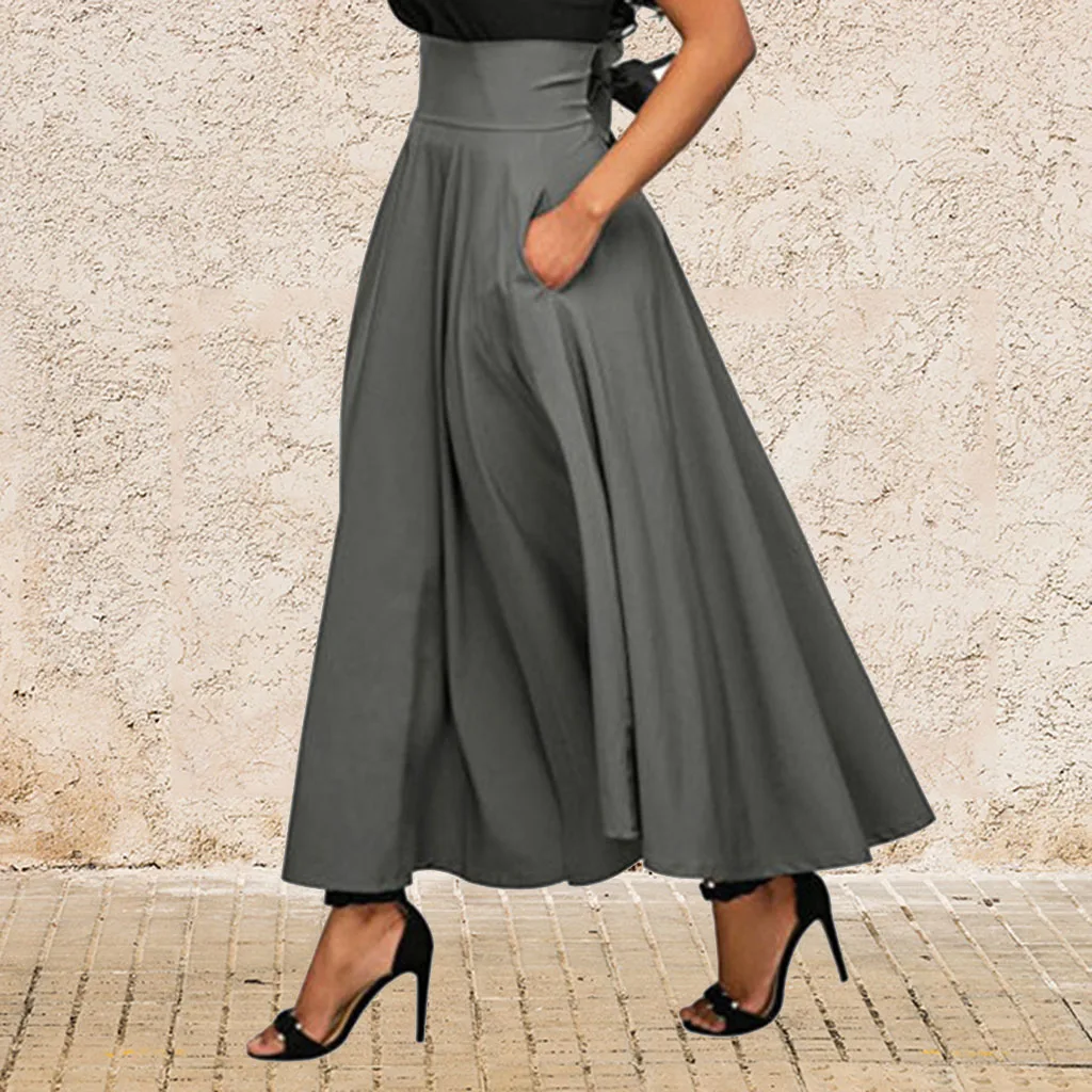 Fashion Retro Casual Ladies Big Swing Half Skirt, High Waist Bow Elegant Lightweight Design High Waist All Matching Office Skirt