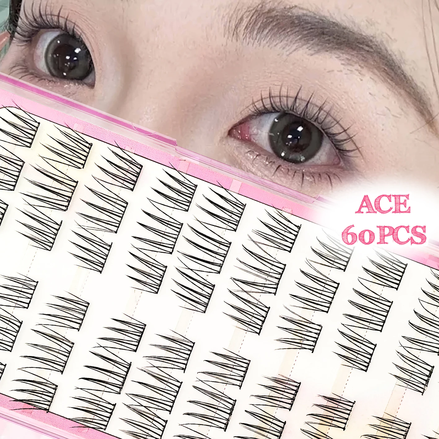 [ACENo necesita pegamento para pestañas postizas] Kit de extensión de pestañas cómodas de 60 grupos, pestañas postizas de Manga Natural para principiantes