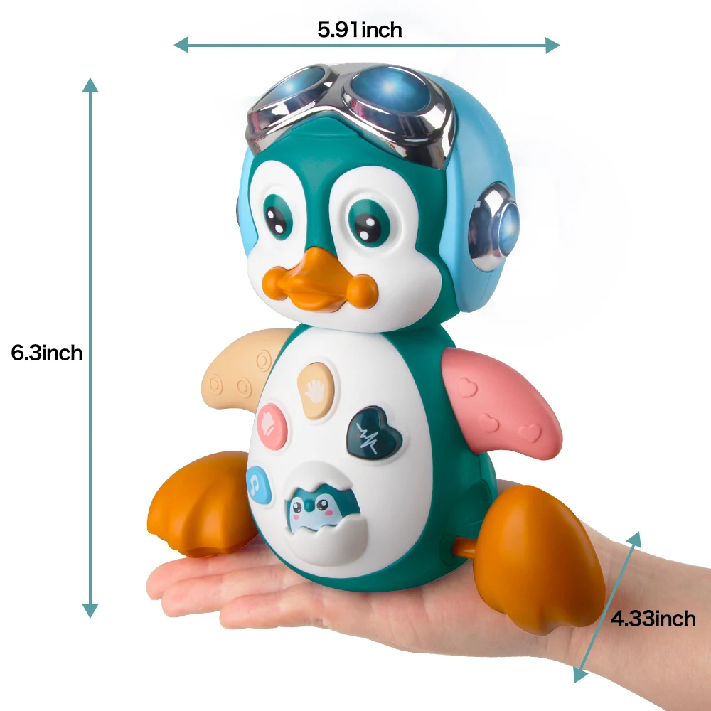 Pingüino Musical, juguetes para gatear para bebés con luz, juguetes para caminar y bailar, desarrollo interactivo para niños pequeños, regalo para el tiempo de la barriga