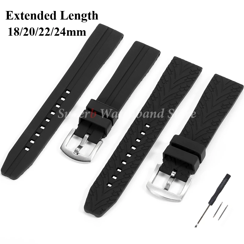 Cinturino per orologio in silicone a lunghezza estesa 18mm 20mm 22mm 24mm Bracciale per Seiko per Omega per Huawei Cinturini sportivi impermeabili