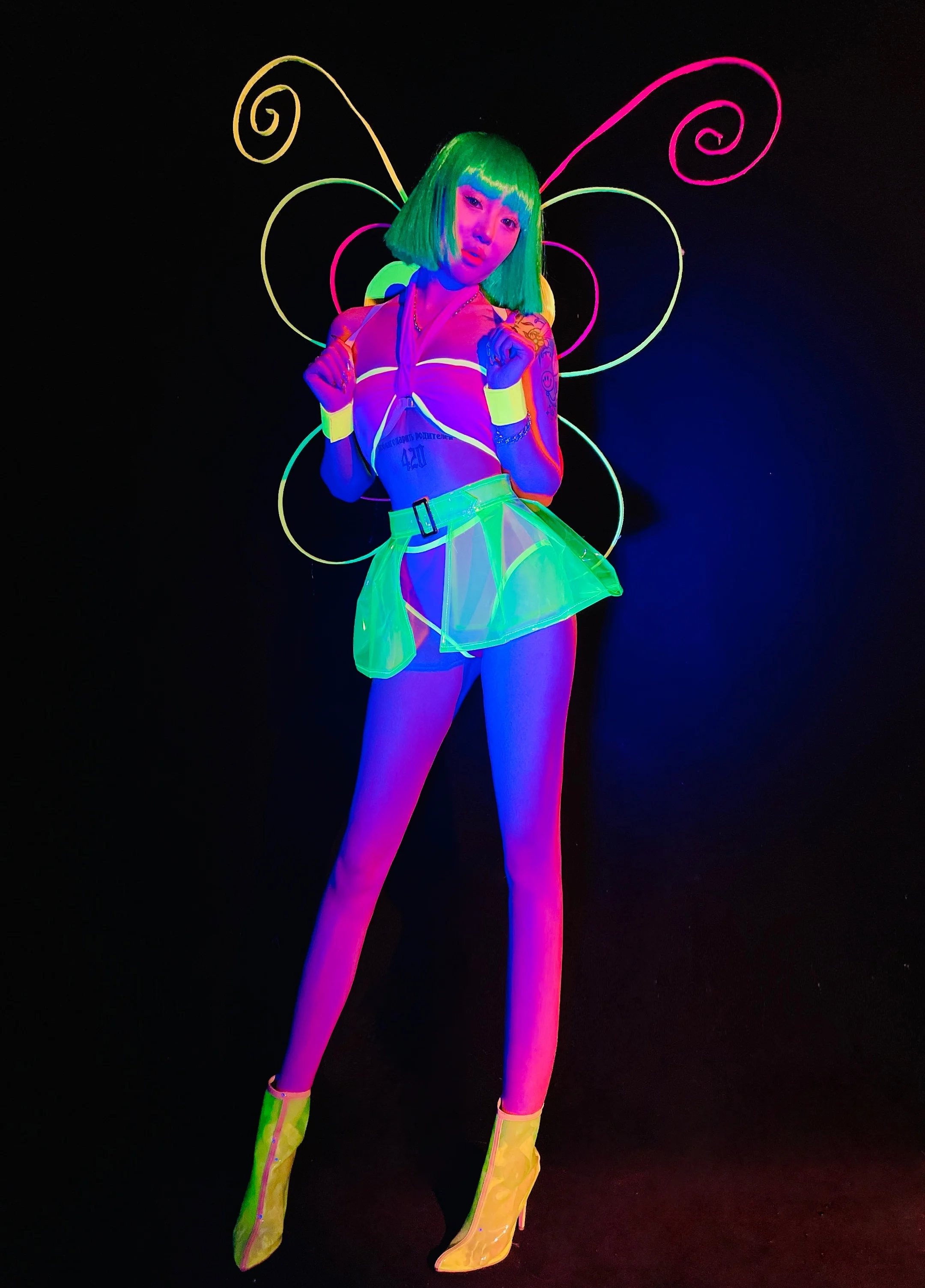 2025 Gogo Danskostuum Sexy Fluorescentie Kleur Bikini Nachtclub Bar Rave Outfit Pole Dance Kleding Volwassen Jazz Dancewear yj090