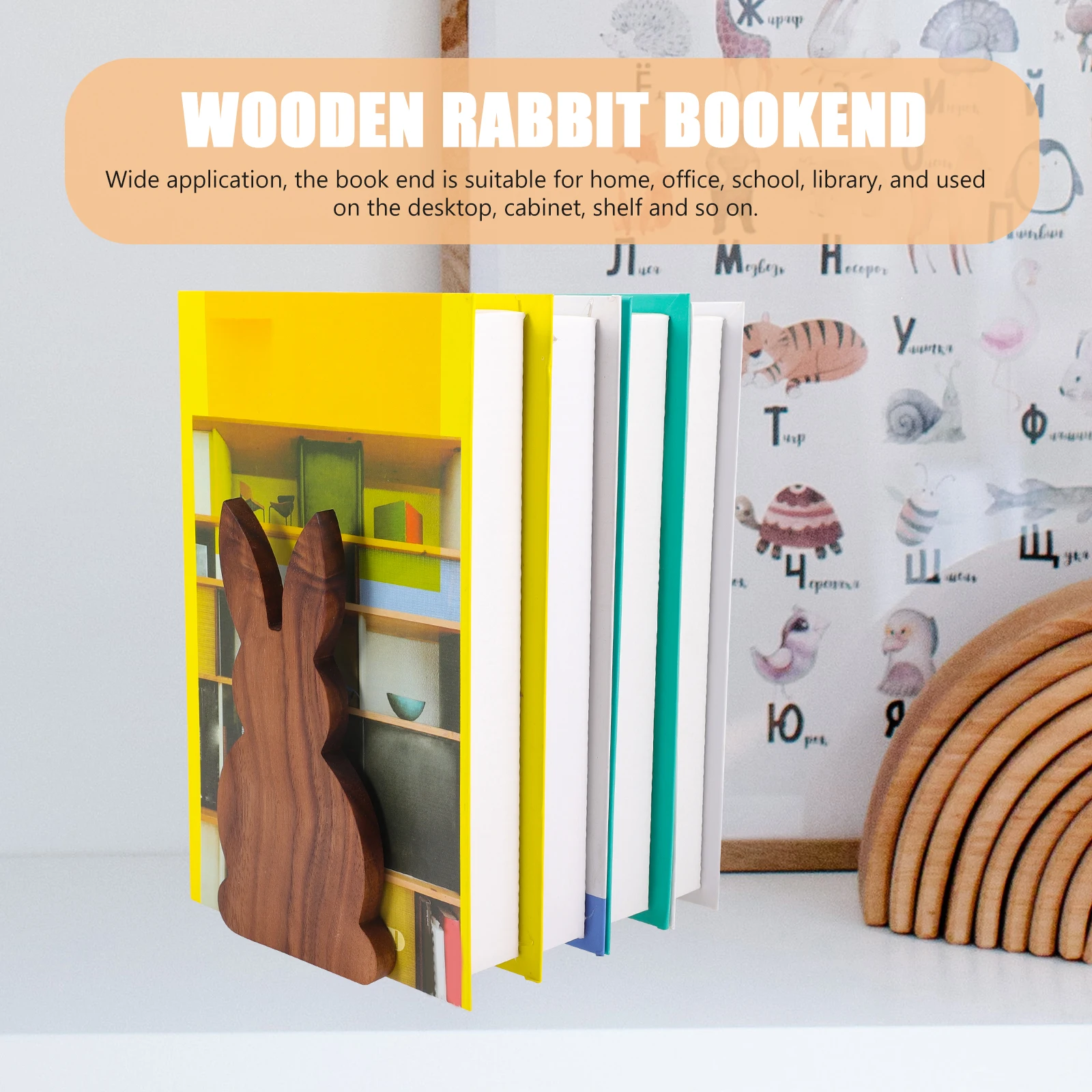 

Rabbit Shaped Wooden Bookend Shelf Holder Book End Support Decorative Bookends Desktop Cabinet Organizer Non-Slip Animal Shaped
