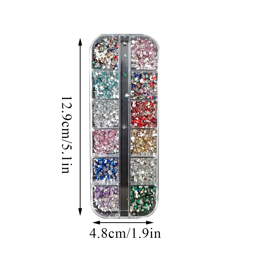 Mix 3D-Nagel-Strasssteine, 12 Gitter, Kristalldiamanten für Nagelkunst, Mini-Glitzer-Diamanten, dekoratives DIY-Nagelkunst-Zubehör