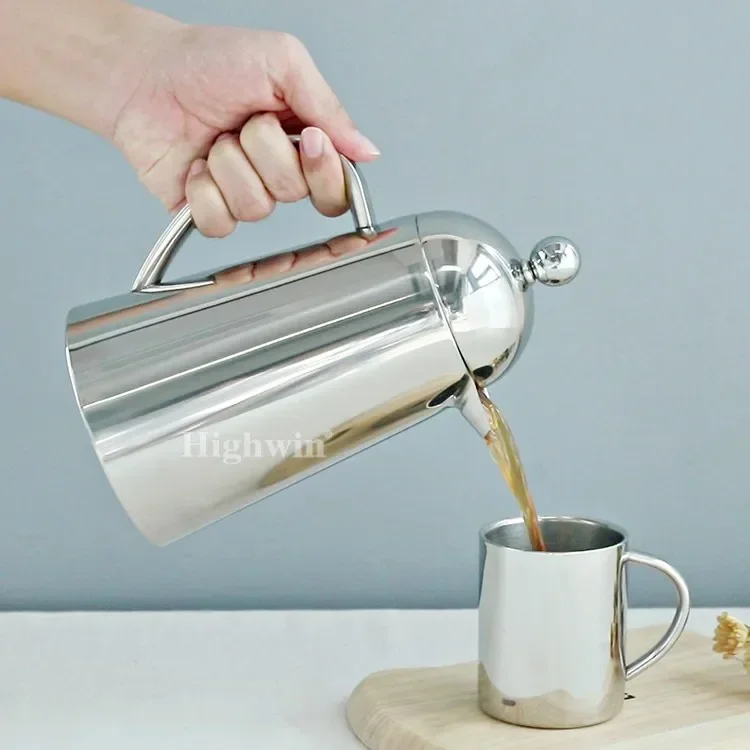 Double-layer 304 stainless steel French press pot tea maker home coffee pot coffee milk froth milk maker
