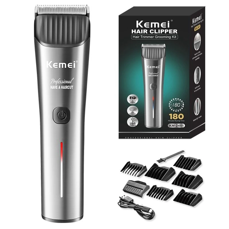 

Original Kemei Stainless Steel Beard Hair Trimmer For Men Professional Electric Adjustable Hair Clipper Rechargeable Haircut Kit