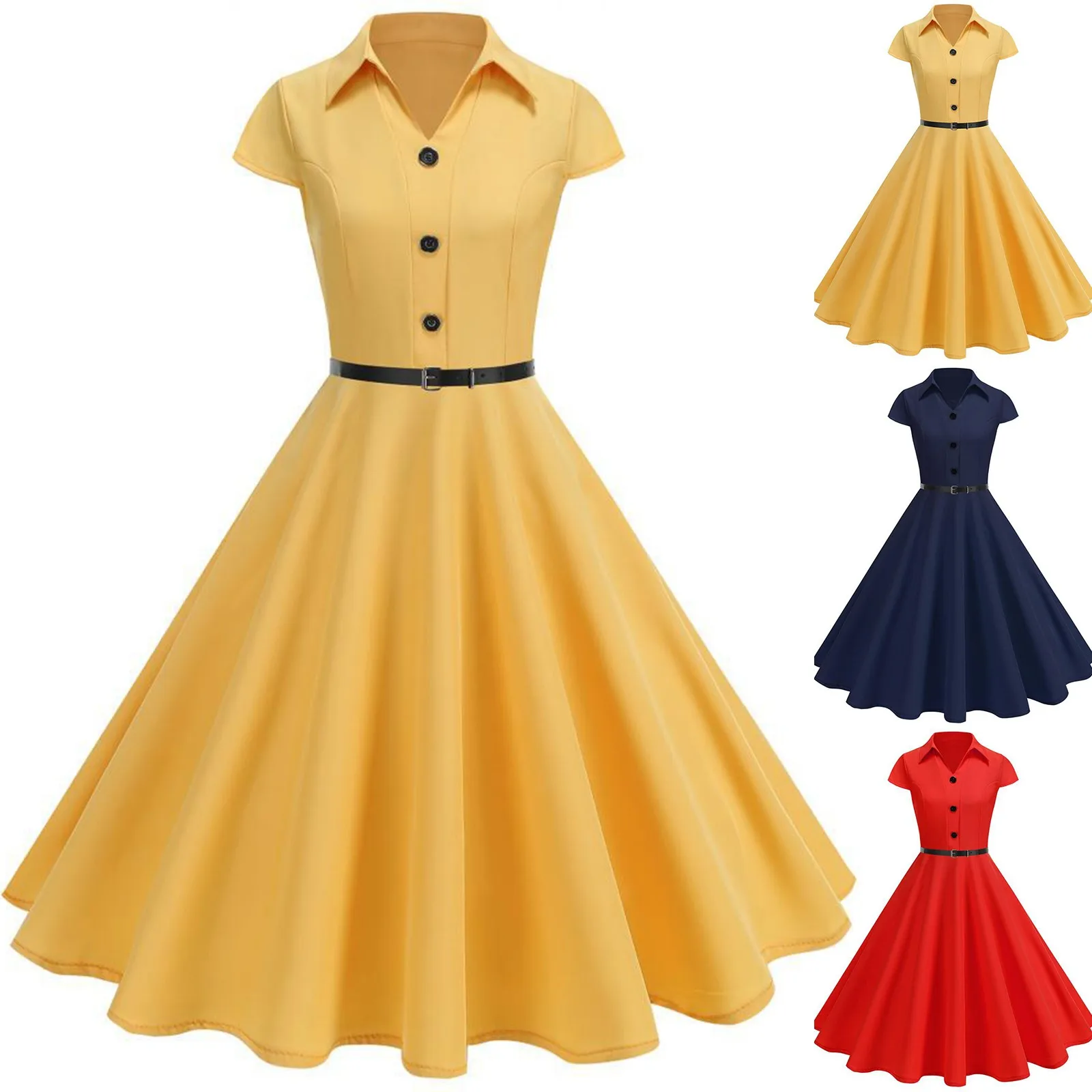 Retro temperamento casual vestidos de comprimento médio feminino cor sólida camisa gola francês retro vestido elegante vestido de festa 2025