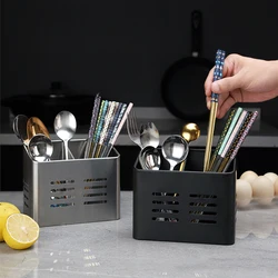 Stainless Steel Chopsticks Cage Two Grids Skeleton Draining Racks Tableware Straws Spoon Fork Storage Holder Kitchen Organizer