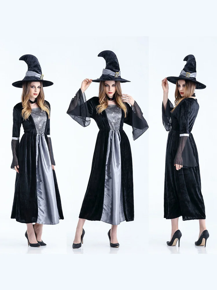 

Adult Halloween Death Black Robe Witch Long Skirt Cosplay Costume Cotton Material 18-25 Years Old Women's Fashion