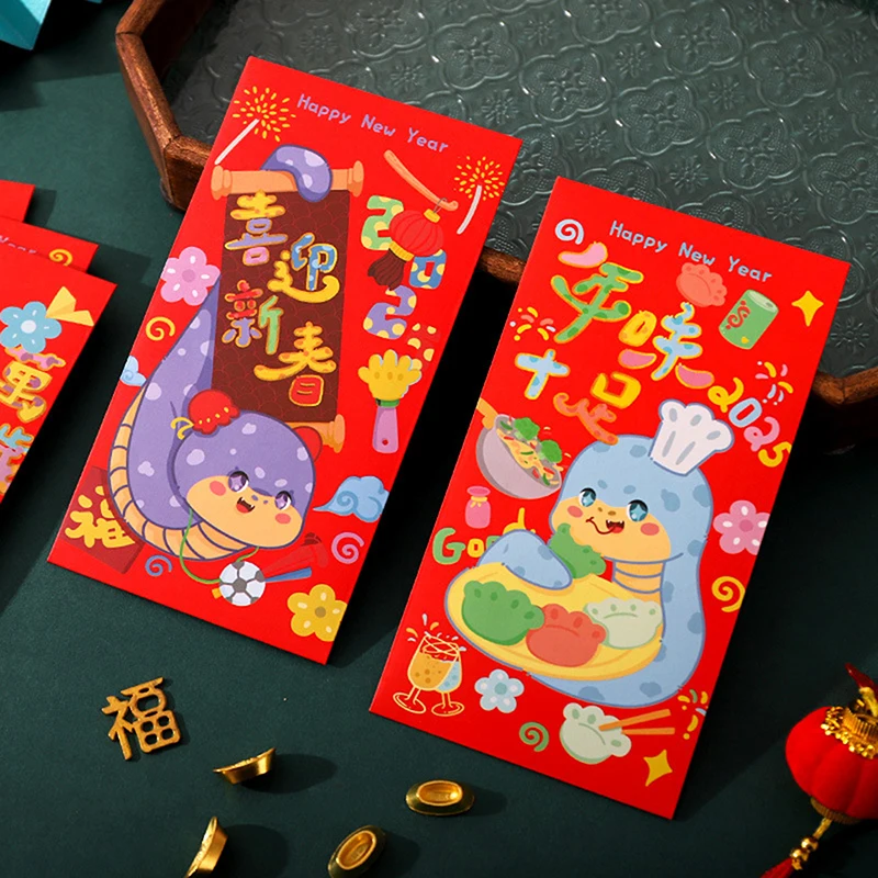 6Pcs Chinese New Year Hongbao Chinese Spring Festival Red Envelop New Year Supplies Cute Year Of Snake Red Packet Pocket