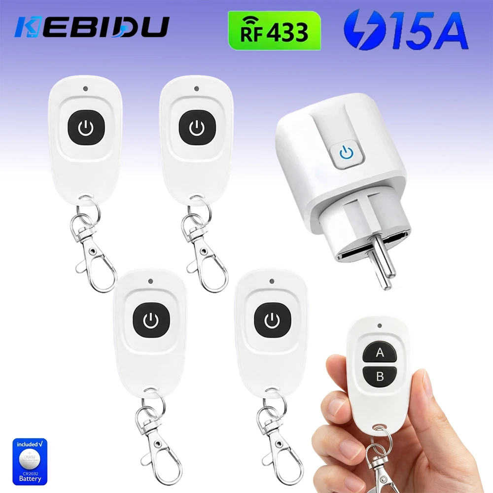 KEBIDU RF433mhz Socket Wireless Mini Remote Control Switch Plug 110V 220V EU FR On/Off Used for Home Electrical Appliances light
