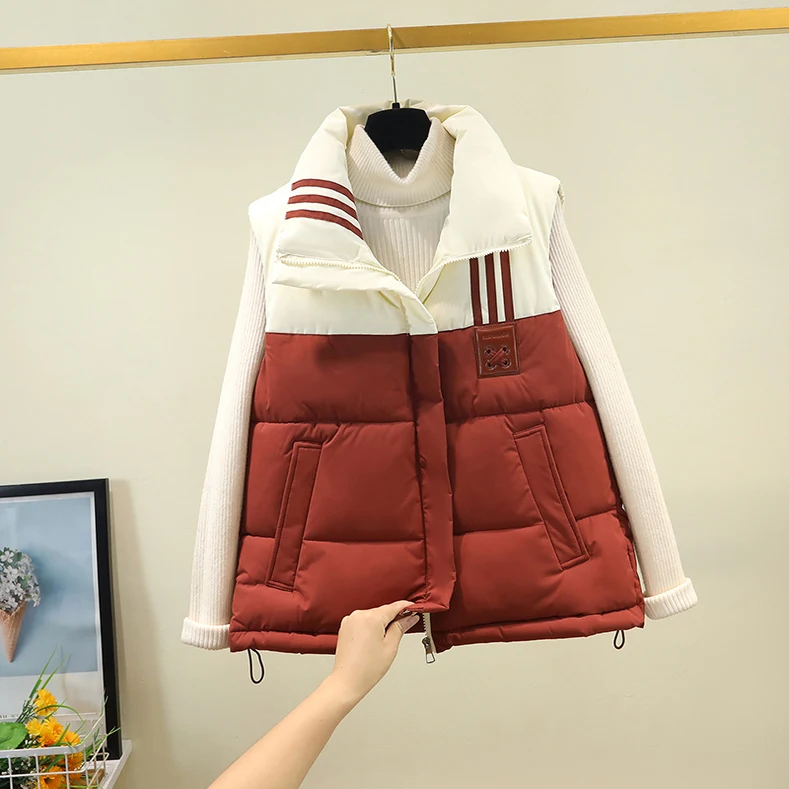 

Autumn Winter Thiened Stand Collar Women's Jaet Quilted Cotton Vest Warm Cozy Faionable Commute Sle Zipper ort Coat
