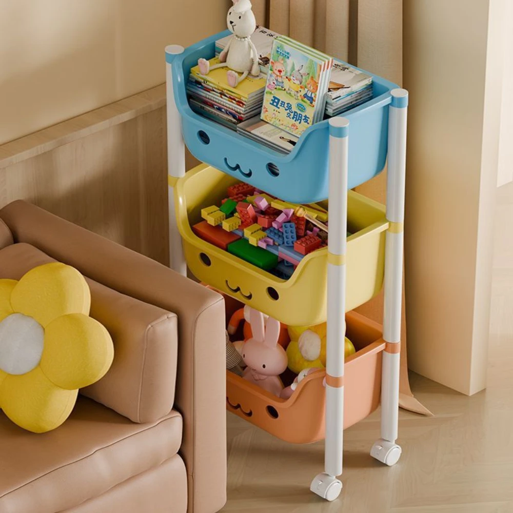 Bookshelf Snack Racks Mobile Toy Storage Trolley Children\'s Snack Organizer Shelves Bedroom Multilayerl Babies Sundries Trolley