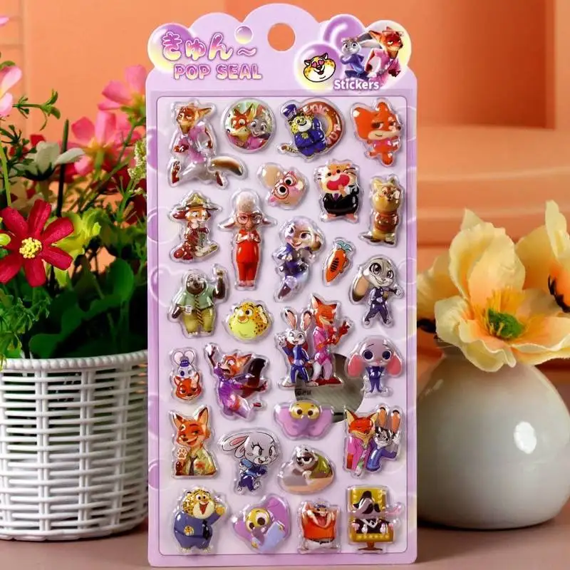Zootopia autocollants 3D dessin animé mignon amusant creux en relief décor pour bouteilles d'eau cahiers fabrication de cartes-cadeaux à thème animal fou