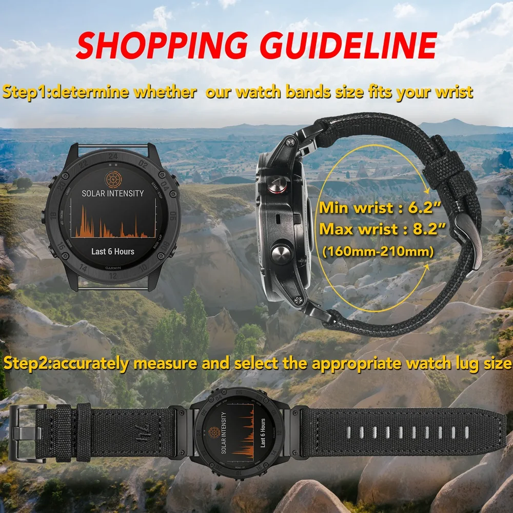 Compatible con Garmin, correa deportiva de nailon tejido resistente con correa de reloj con gancho G para la serie fミnix/Forerunner/Approach/MARQ/quatix/D2